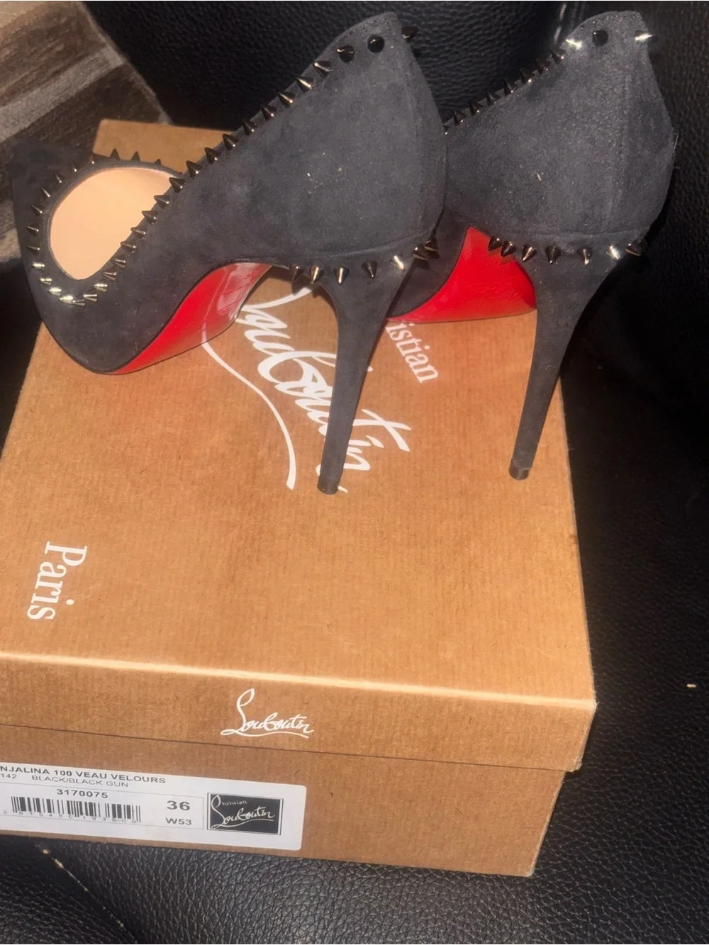 Christian Louboutin Black Studded Pointed-Toe Pumps